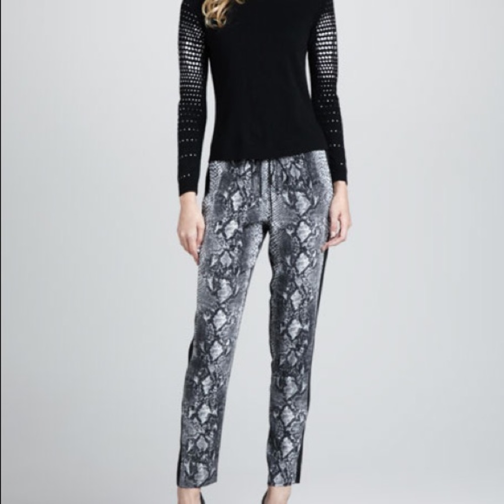 Rebecca Taylor Silk Python Print Drawstring Jogge… - image 2